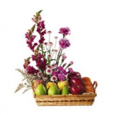 Canasta de frutas y claveles