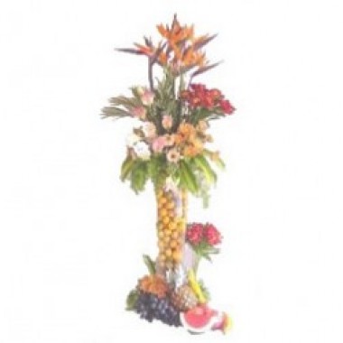 Canasta de flores y frutas