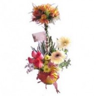 Glass vase of alstromerias