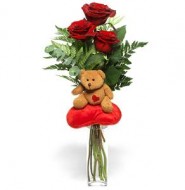 3 rosas y un oso de peluche