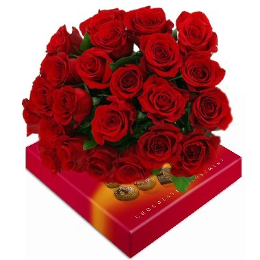 Bouquet de 24 rosas. Caja de Chocolates incluida