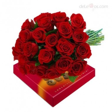 Bouquet de 24 rosas. Caja de Chocolates incluida