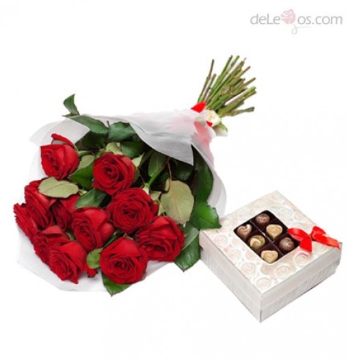 Bouquet de doce rosas con chocolates