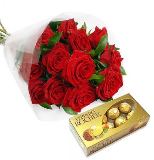 Bouquet de doce rosas con chocolates
