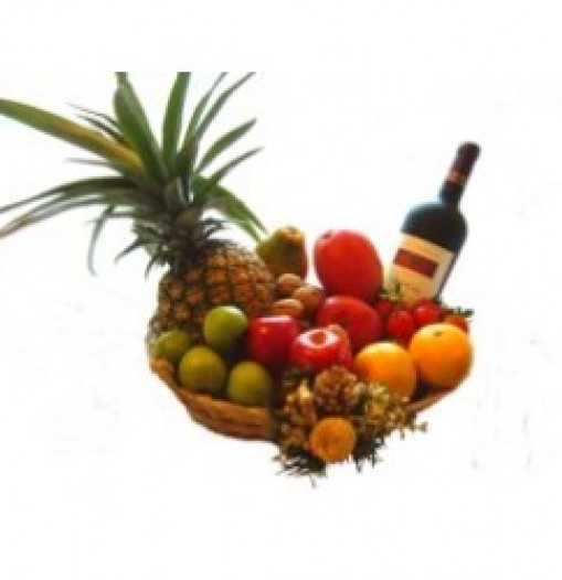 Canasta con frutas y vino 