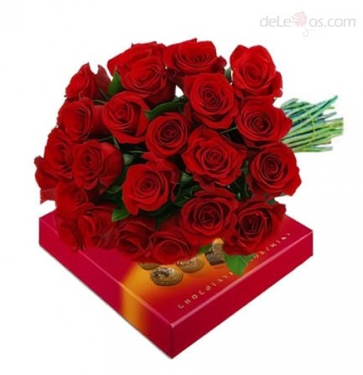 Bouquet de 24 rosas. Caja de Chocolates incluida